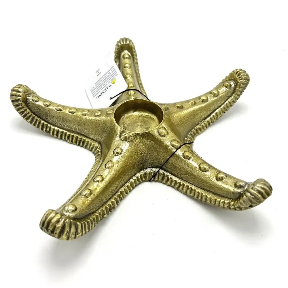 Brass Starfish Tealight Candle Holder 9” Gold Sea Star Ocean Beach Coastal Decor